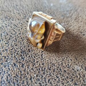Gold and Brown Carved Ring